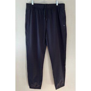 Apana Sz L Black Napa Woven Cropped Joggers Pull On Drawstring Waist Zip Pockets